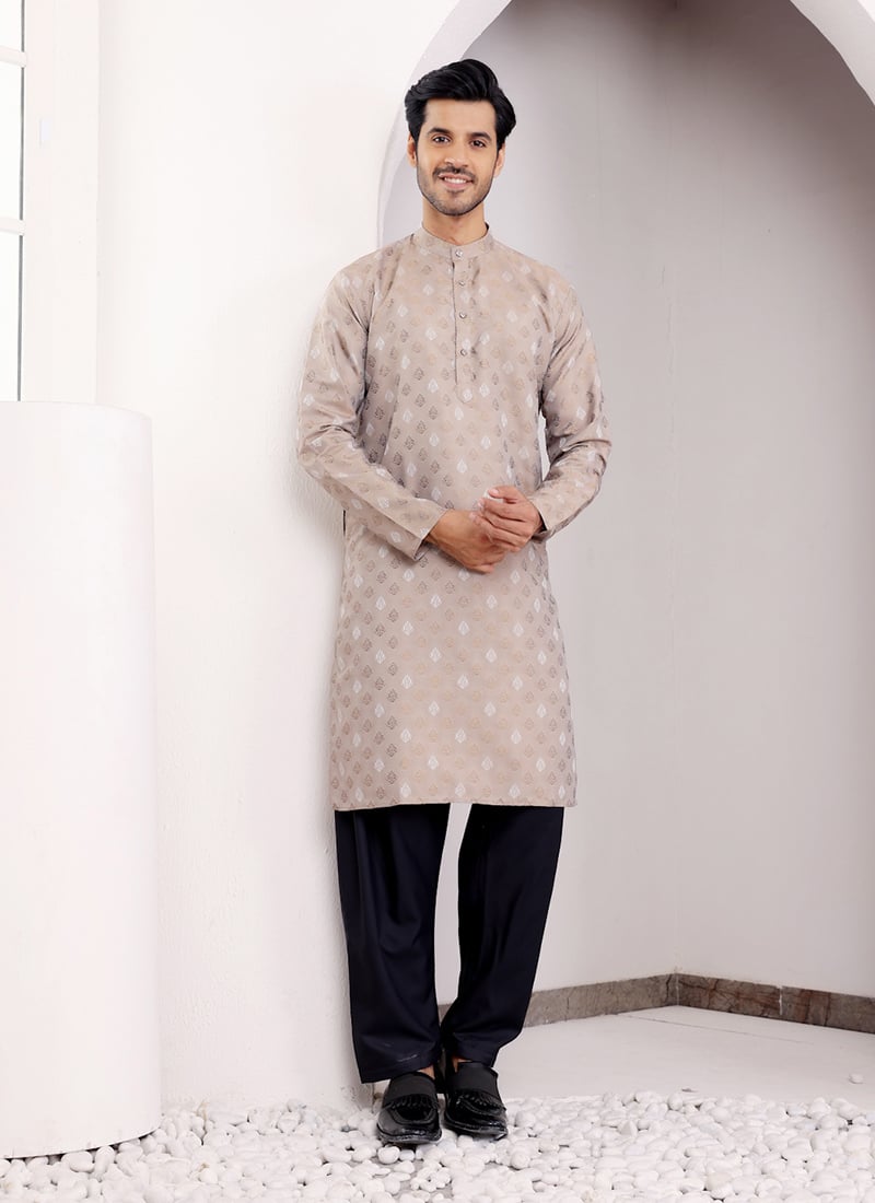 Light Brown Viscose Jacquard Kurta