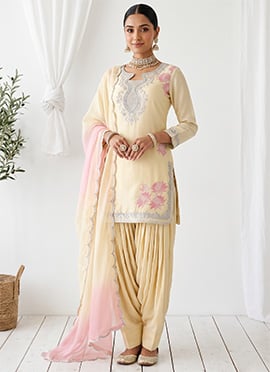 Light Butter Yellow Rayon Embroidered Sequins Farshi Salwar Suit