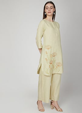 Light Cream Linen Kurta Palazzo Set