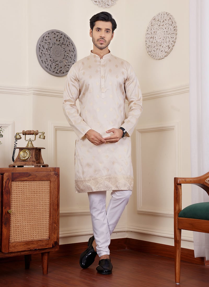Light Cream Viscose Jacquard Kurta