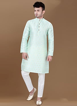 Light Firozi Jacquard Silk Kurta Pyjama
