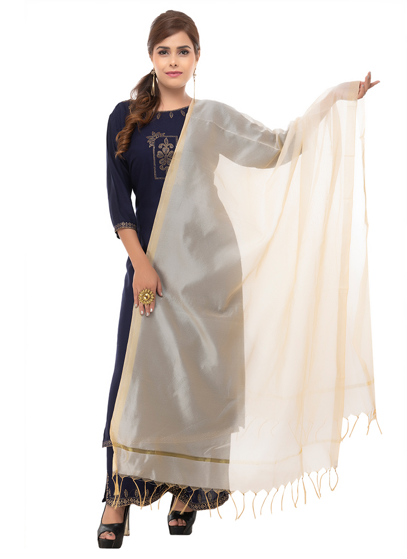 Light Golden Chanderi Cotton Dupatta Festive Wear