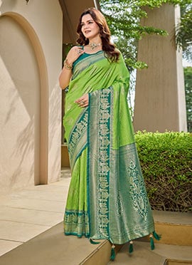 Light Green Banarasi Silk Jacquard Woven Saree