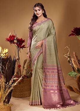 Light Green Butti Tussar Silk Jacquard Zari Saree