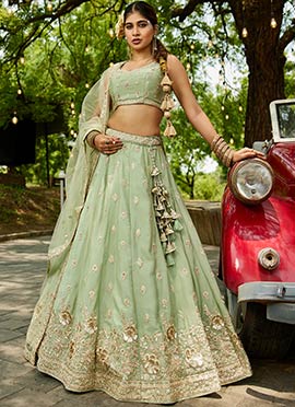 Light Green Chiffon Embroidered Sequins Lehenga
