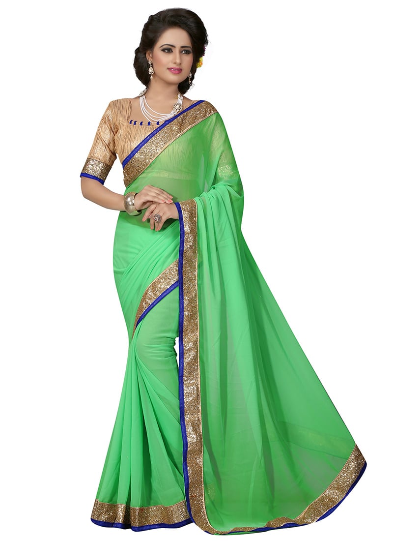 Light Green Georgette Border Saree After Six Wear