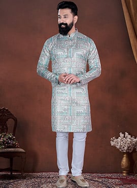 Light Green Jacquard Silk Embroidered Kurta Pyjama