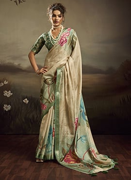 Light Green Jacquard Silk Floral Woven Saree