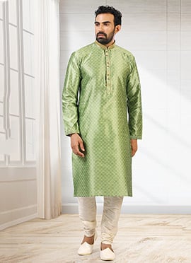 Light Green Jacquard Silk Pintux Kurta Pyjama