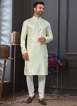 Light Green Jacquard Silk Zari Jacquard Thread Kurta Pyjama