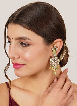 Light Green Kundan And Beads Danglers