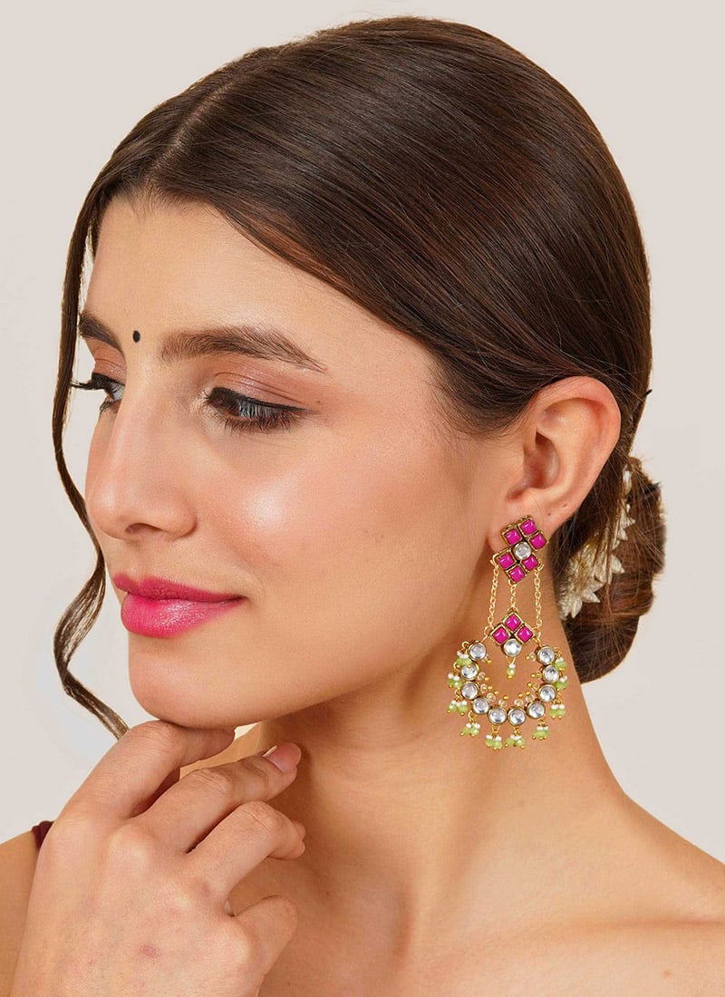 Light Green Kundan And Beads Danglers After Six Wear
