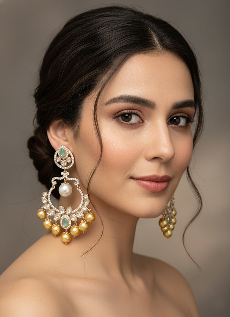 Light Green Kundan And Stones Moti Danglers Festive Wear