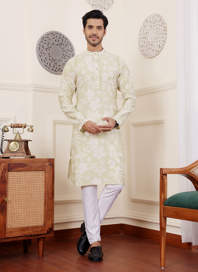 Light Green Modal Silk Printed Kurta