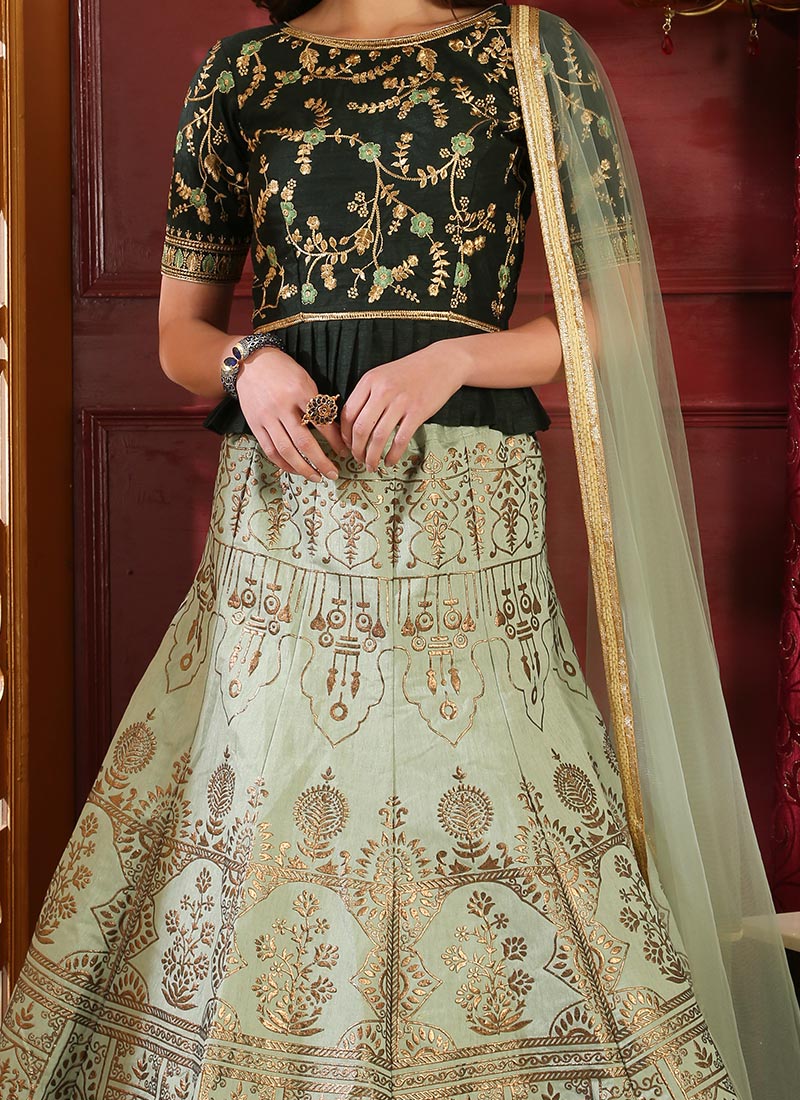 Buy Light Green Printed A Line Lehenga, Printed , Foil Print, a line