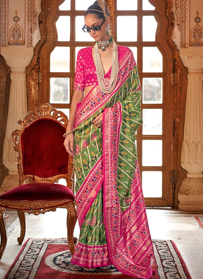 Light Green PV Silk Digital Patola Print Saree