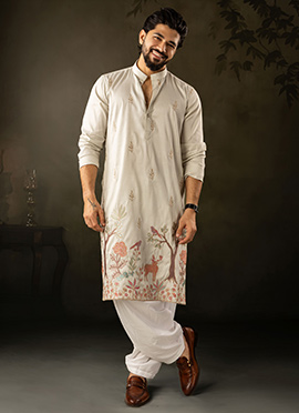 Light Green Rayon Embroidered Kurta Pyjama For Men