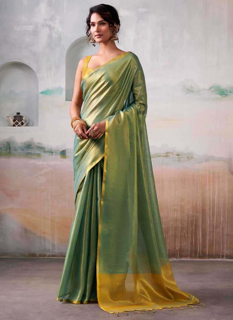 Light Green Tissue Silk Saree Festive Wear
