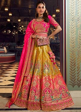 Light Green Zari Embroidered Sequins Embroidered Banarasi Lehenga