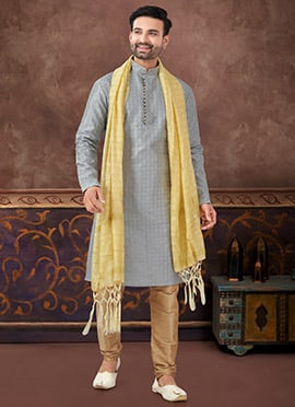 Light Grey Banglory Silk Sequins Kurta Pyjama
