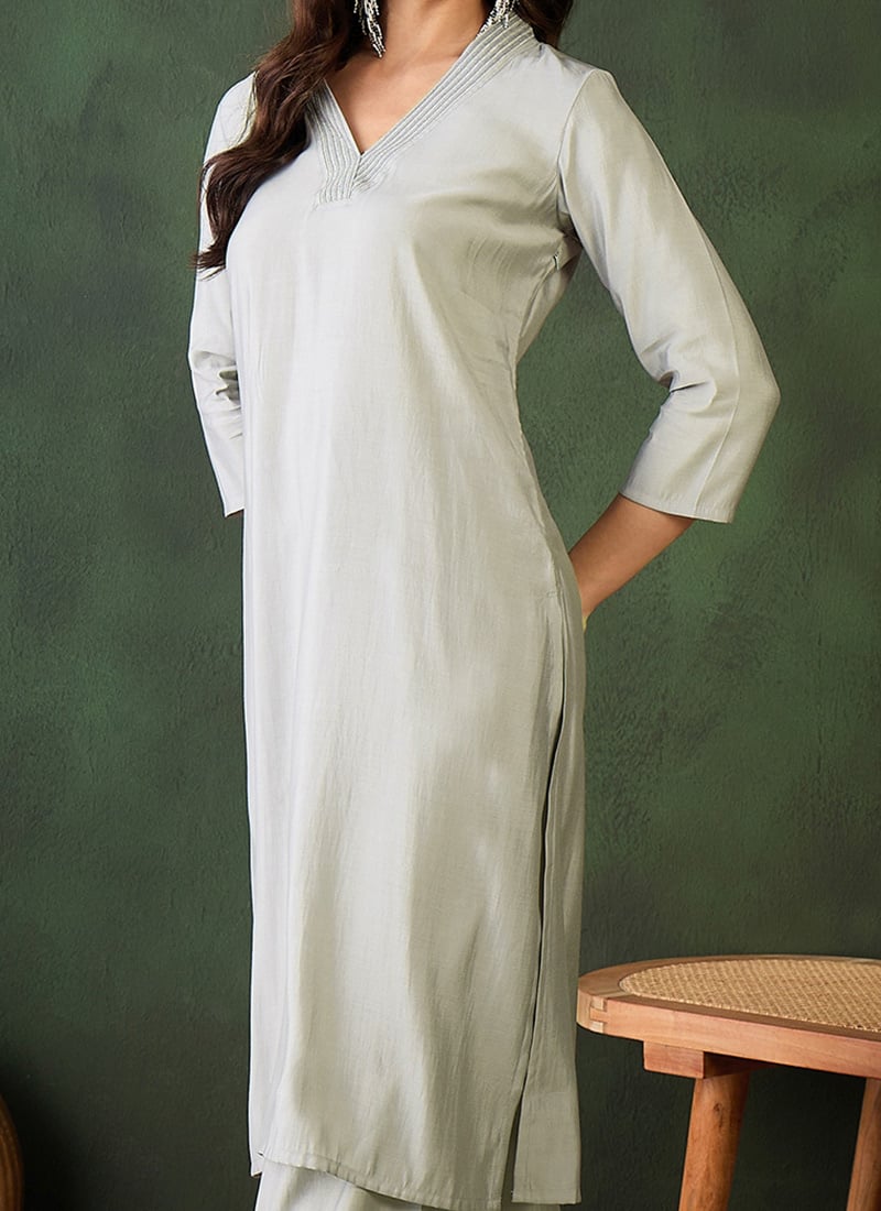 Grey Silk Kurta Set main image 1