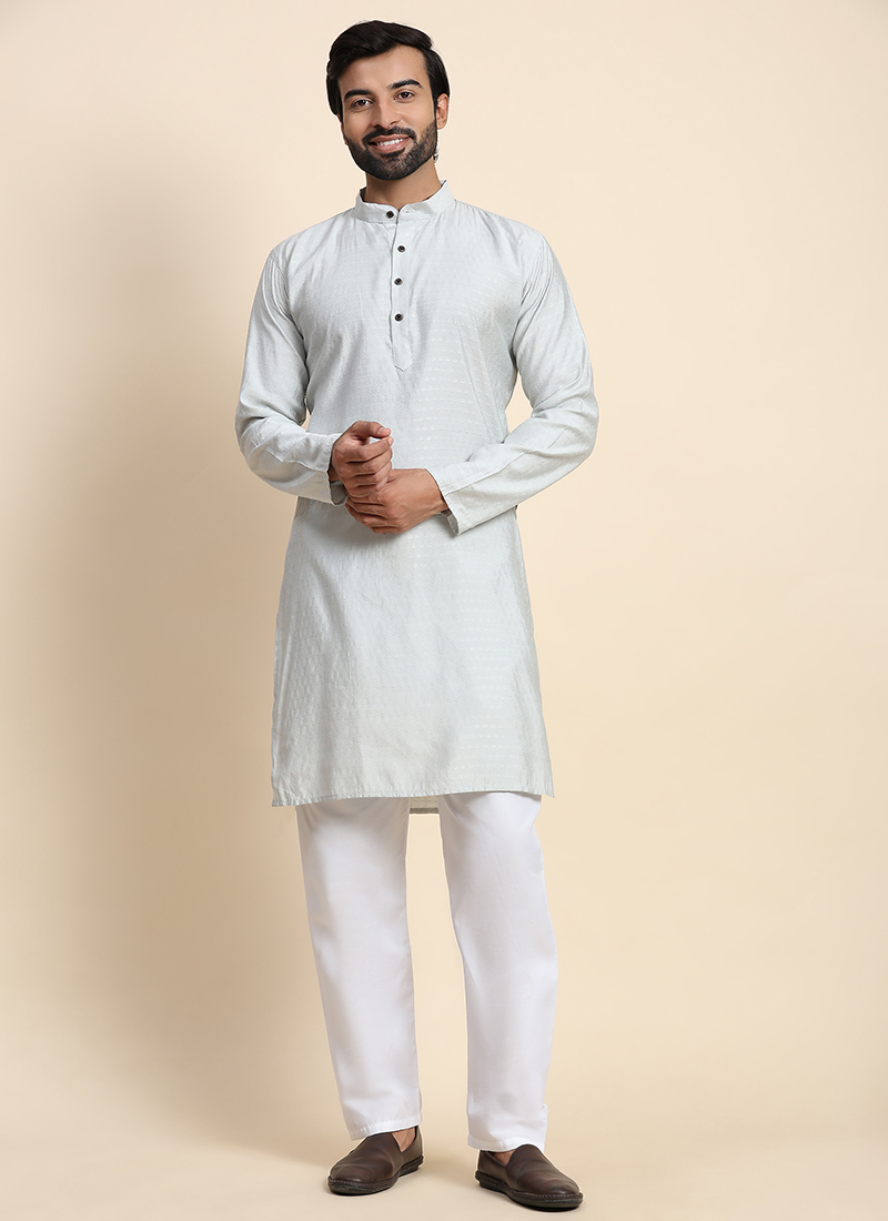 Light Grey Viscose Rayon Weaved Kurta