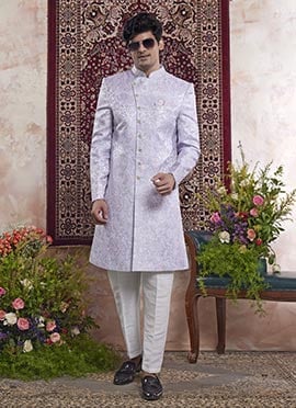Light Lavender Banarasi Jacquard Indowestern Sherwani