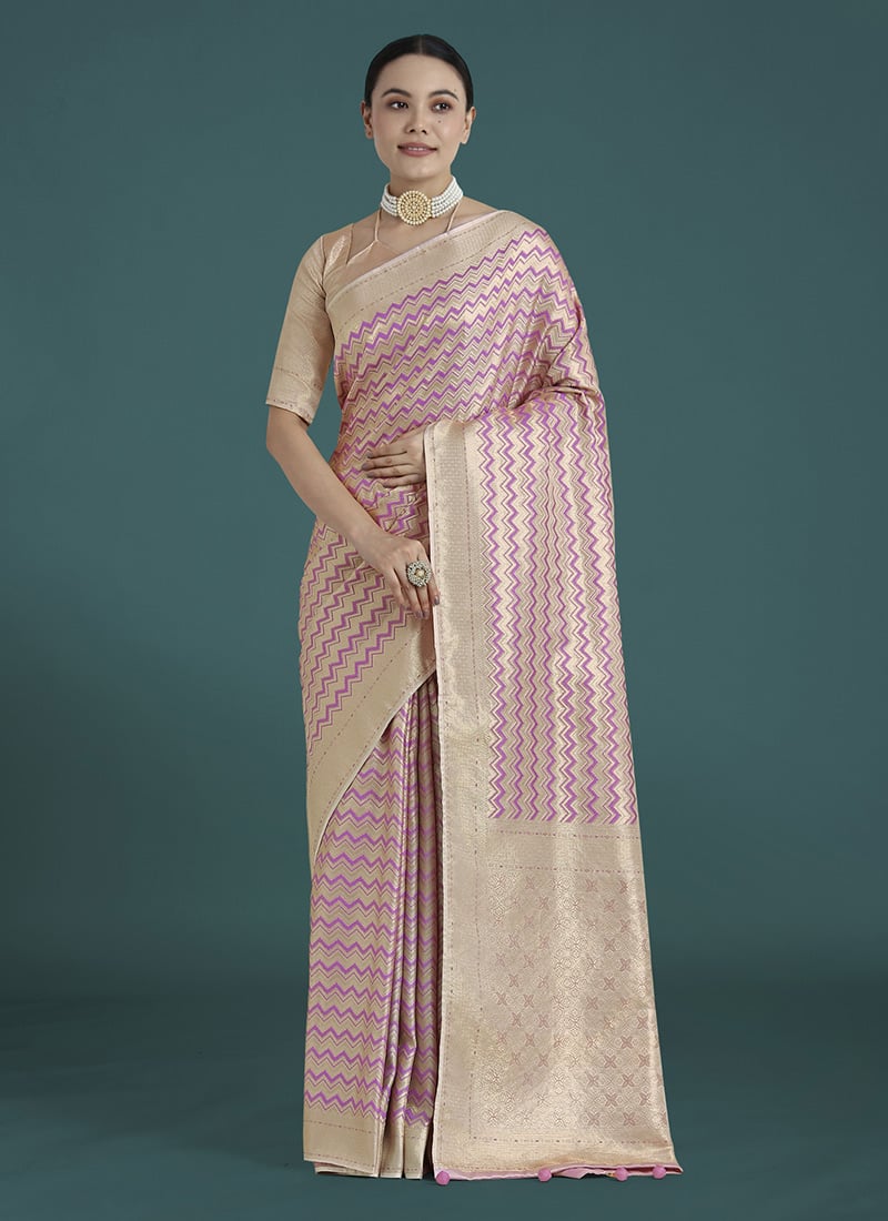 Light Lavender Banarasi Silk Zari Woven Saree Festive Wear