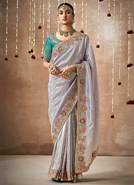 Light Lavender Organza Silk Embroidered Sequins Saree