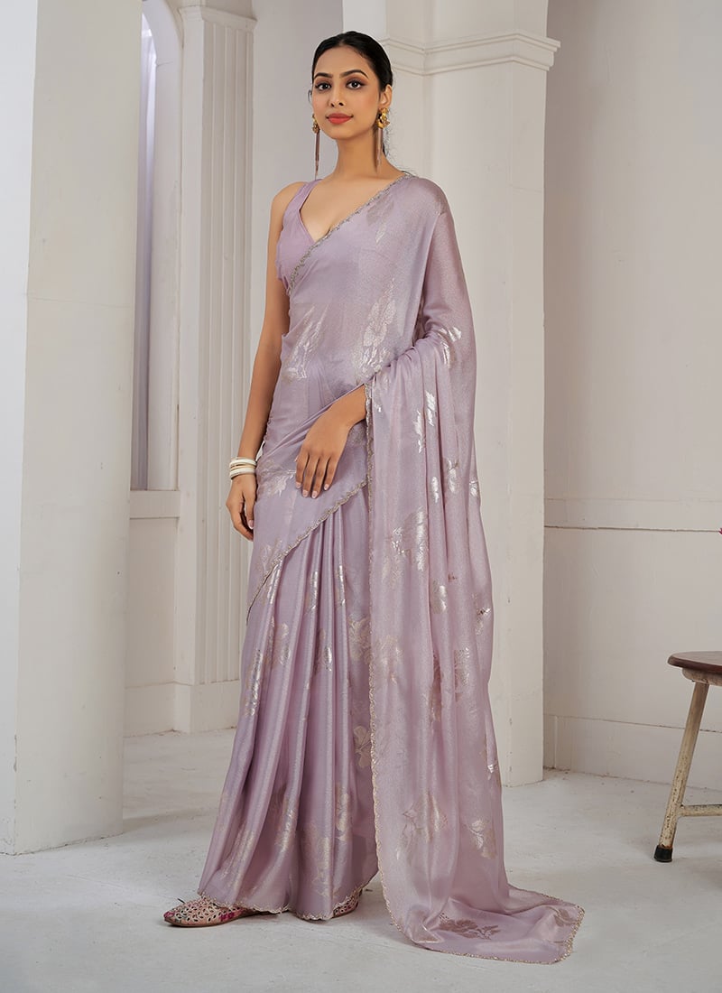 Light Lavender Organza Zari And Stone Work Saree Festive Wear
