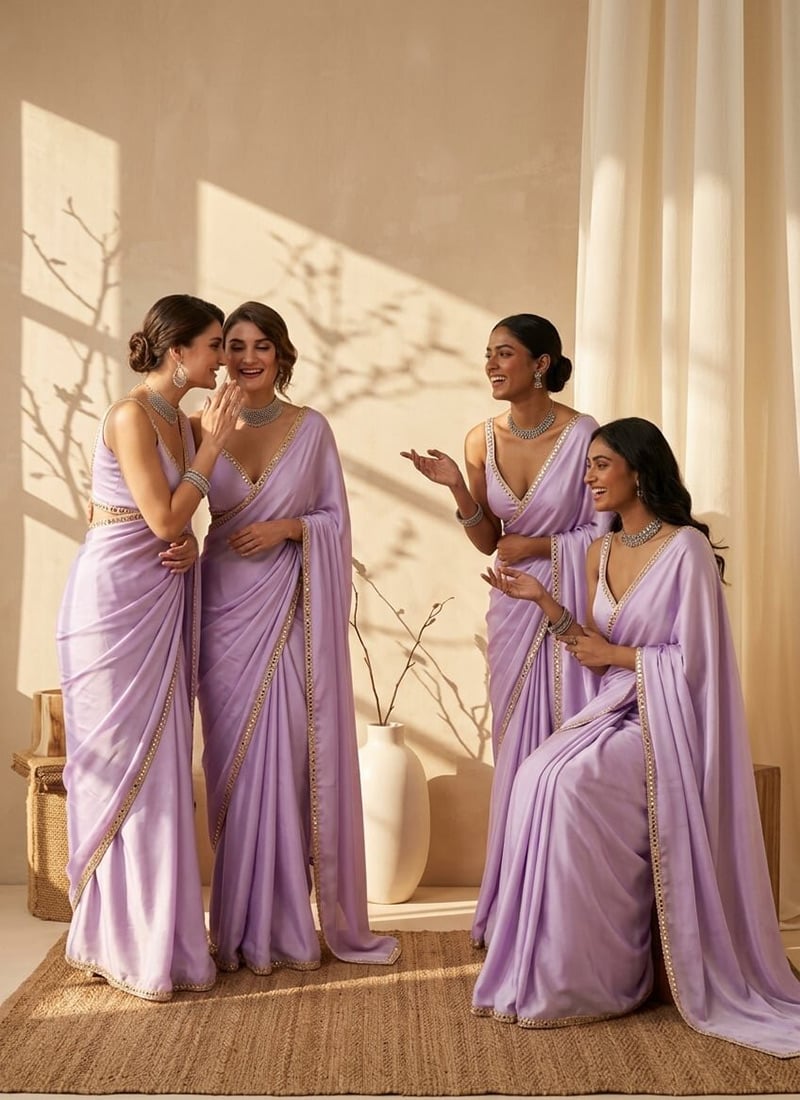 Light Lavender Satin Border Saree Festive Wear