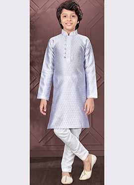 Light Lavender Silk Jacquard Kids Boys Kurta Pyjama