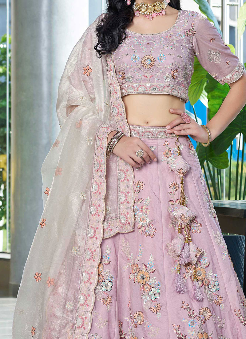 Pink Bridal Silk Lehenga with Heavy Zari & Sequins Embroidery