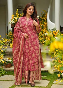Light Maroon Muslin Digital Print Palazzo Suit