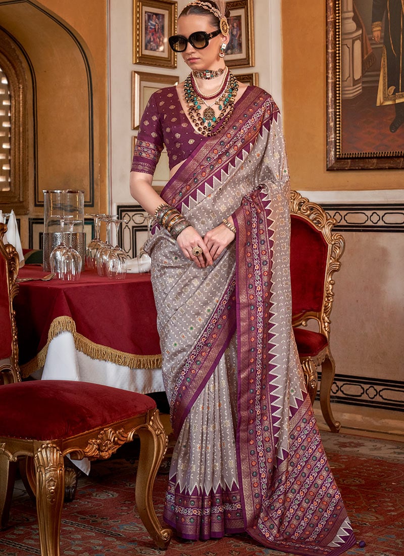 Light Mauve Sigma Silk Digital Patola Print Saree Festive Wear