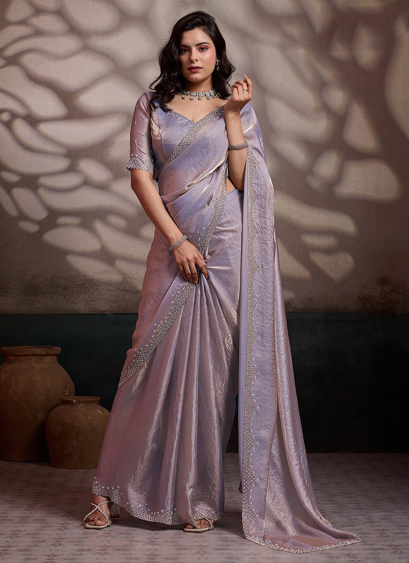Light Mauve Silk Cut Dana and Zarkan Saree After Six Wear