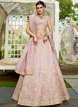 Light Mauve Tissue Sequins Embroidered Zari Lehenga Set Wedding Wear