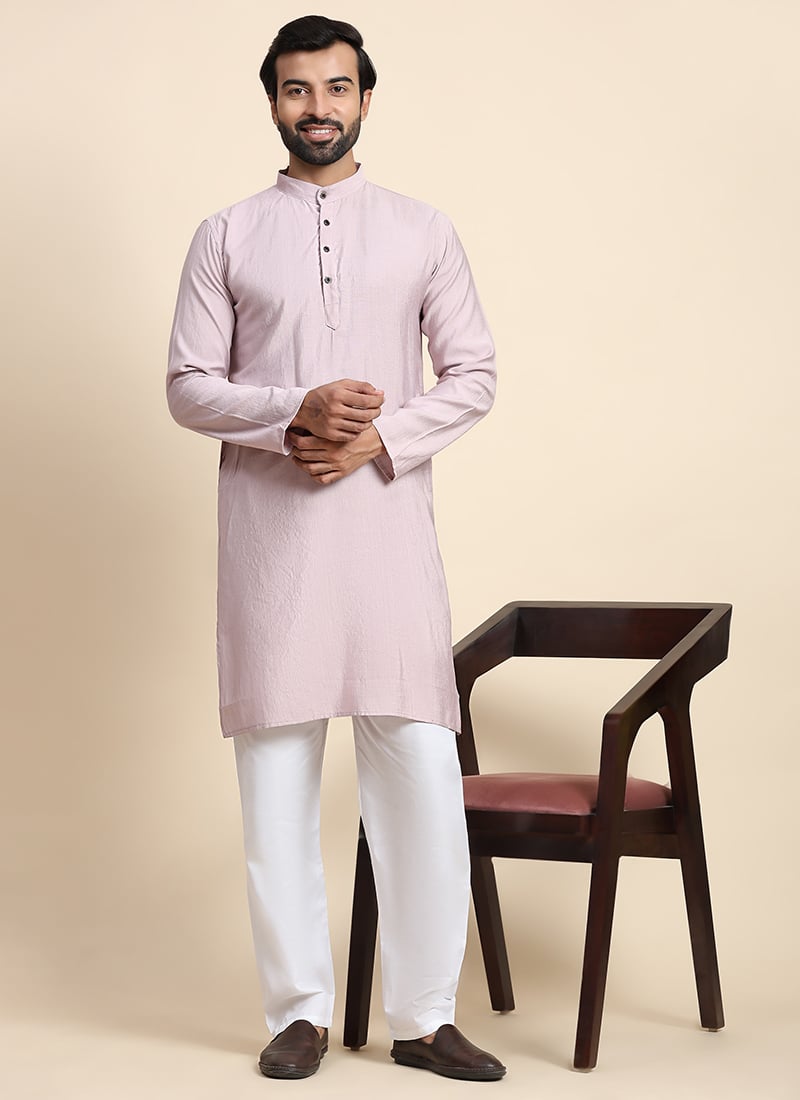 Light Mauve Viscose Rayon Weaved Kurta