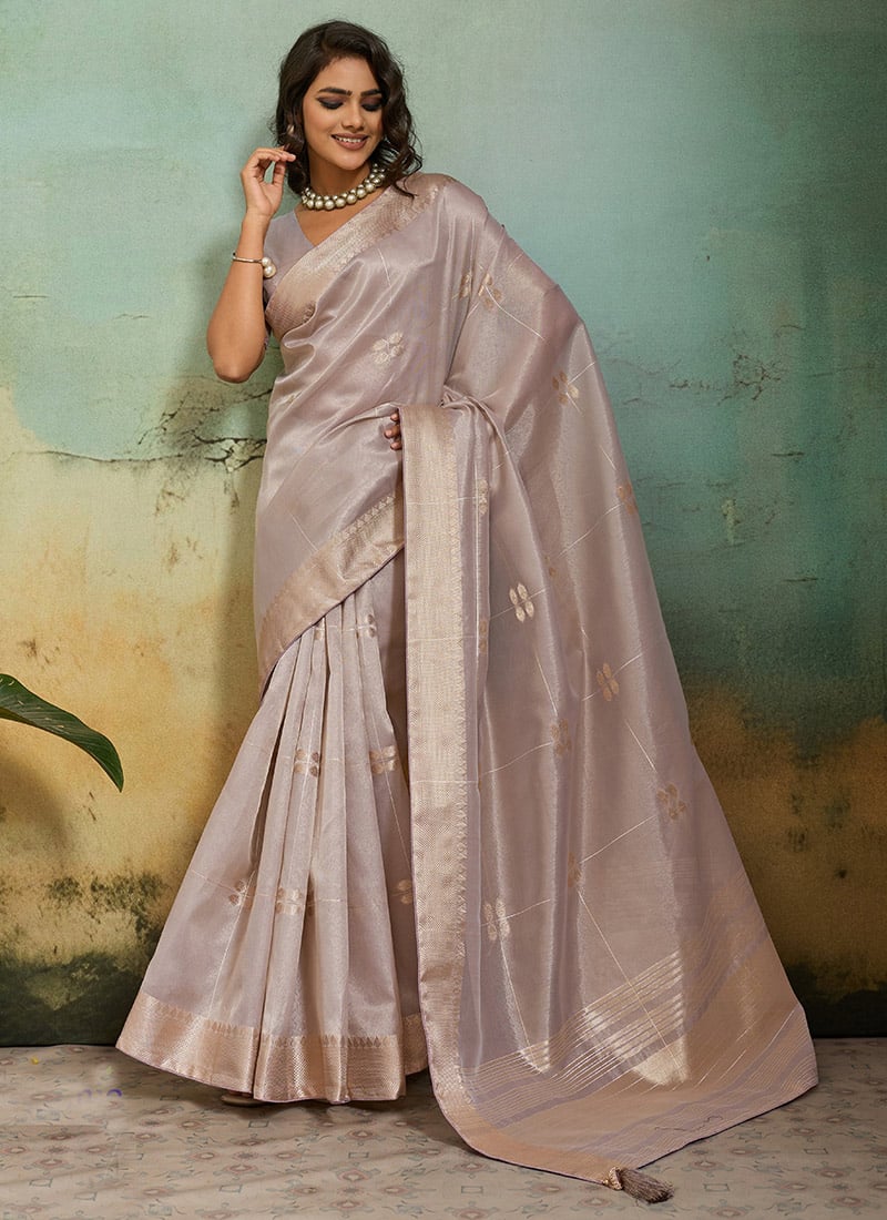 Light Mauve Zari Saree Festive Wear