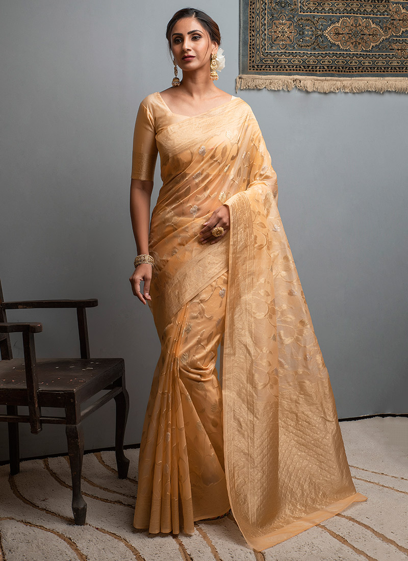 Light Orange Organza Weaving Saree