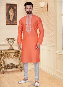 Light Orange Silk Dupion Kurta Pyjama