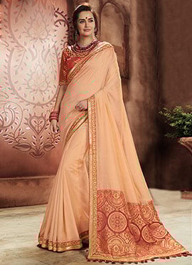 Light Peach Art Silk Saree
