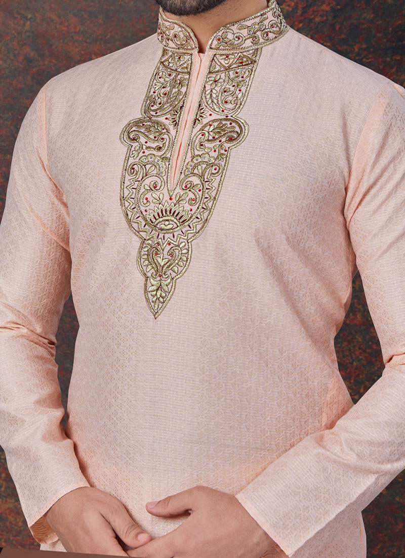 All Over Floral Design Embroidery Work Jacquard Kurta Jacket Set – De Royal Mens Ethnic