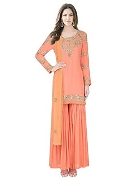 Light Peach Embroidered Palazzo Suit