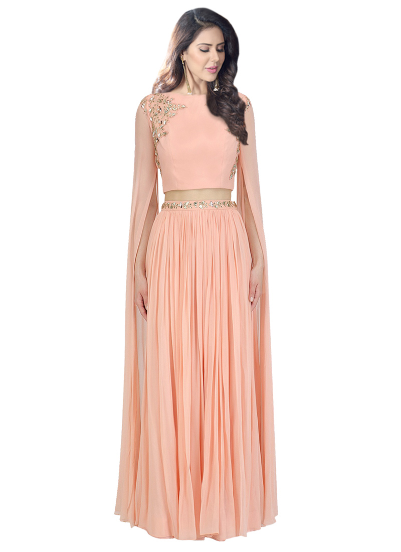 Light Peach Embroidered Skirt Set