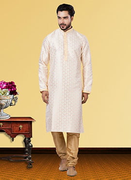 Light Peach Jacquard Silk Jacquard Kurta Pyjama