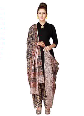 Light Peach N Black Cotton Patiala Pant