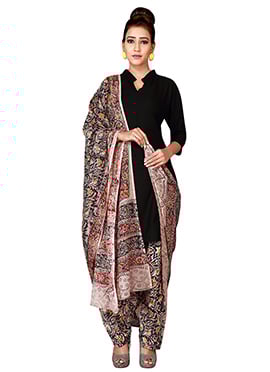 Light Peach N Black Cotton Patiala Pant