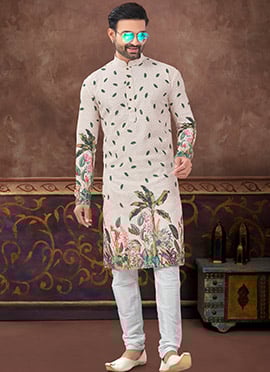 Light Peach Rayon Thread Digital Print Kurta Pyjama