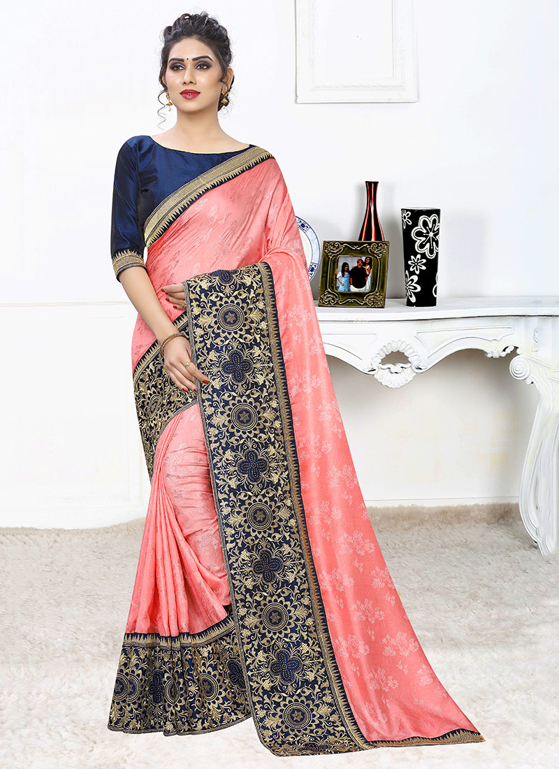 Light Pink Art Silk Embroidered Saree
